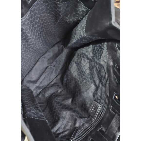 GUCCI Tom Ford Black Leather Drawstring Shoulder Bag Tote GG Double Straps Italy - Picture 15 of 16